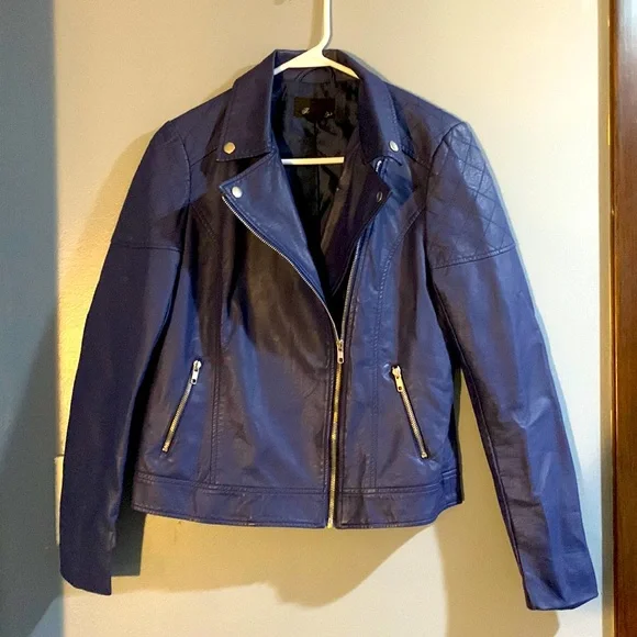 Forever 21 Jackets Coats Blue Faux Leather Jacket Cute Going